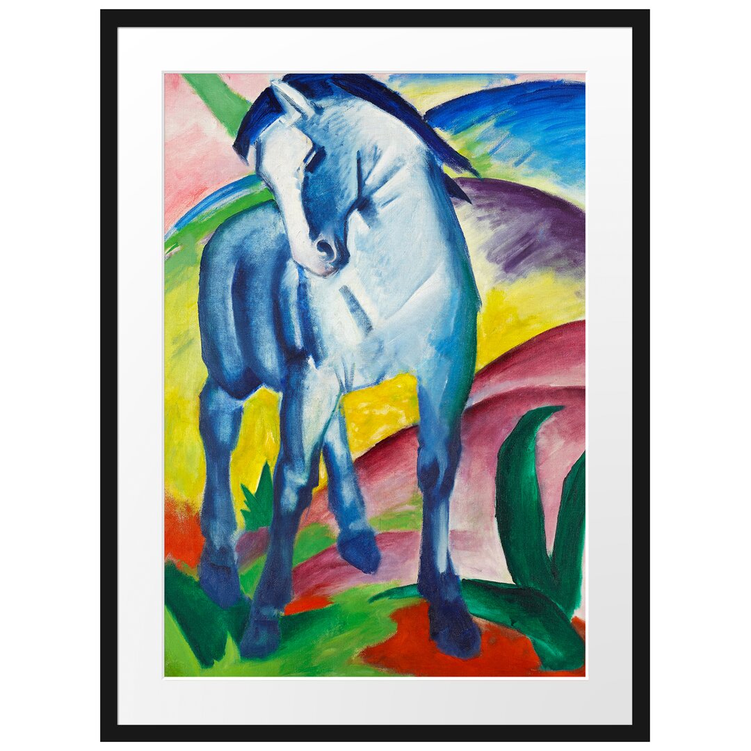 Franz Marc - Blaues Pferd - Im Bilderrahmen Mit Galerie-Passepartout