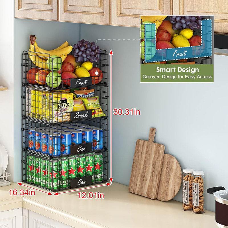 4-Pack Stackable Metal Mesh Basket With Handle