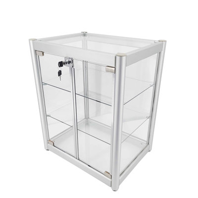 Vitrine en aluminium et plexiglas en aluminium, porte battante avec serrures, boîte à bijoux avec support de boulangerie