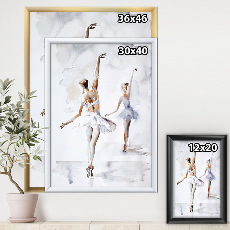 « aquarelles ballerines danse ii »-cadre photo imprimé sur toile, H 46 po x l 36 po x P 1,5 po, Cadre blanc