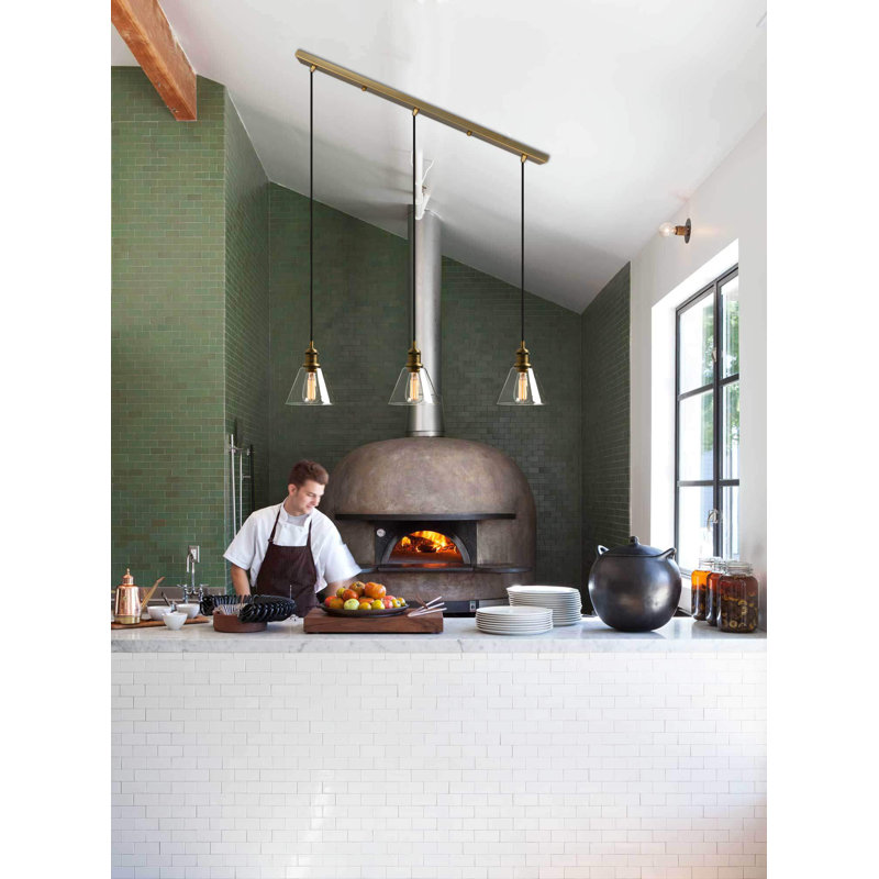3 - Light Kitchen Island Pendant, Antique