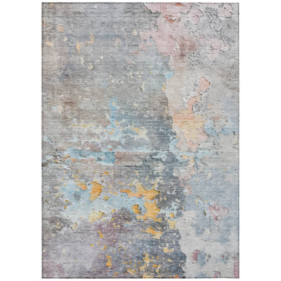 3' X 5' Granite Gray Abstract Washable Indoor Outdoor Area Rug