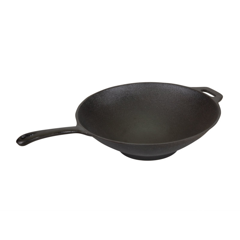 Pre-Seasoned Black Cast Iron Wok with Handle