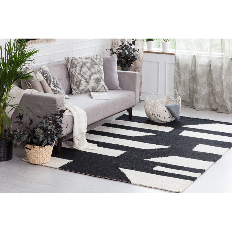 Tapis géométrique en jute / sisal noir / gris / ivoire Lemaster, Rectangle de 5 pi x 7 pi