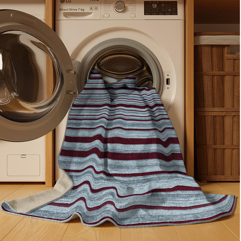 Machine Washable Horizontal Stripes Gray Area Rug, Rectangle 2' x 3'