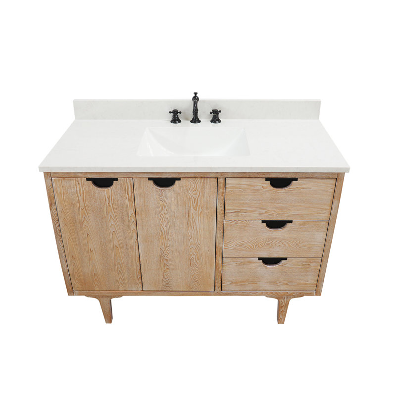 Meuble-lavabo simple 49 po avec comptoir en quartz, Neutre patiné
