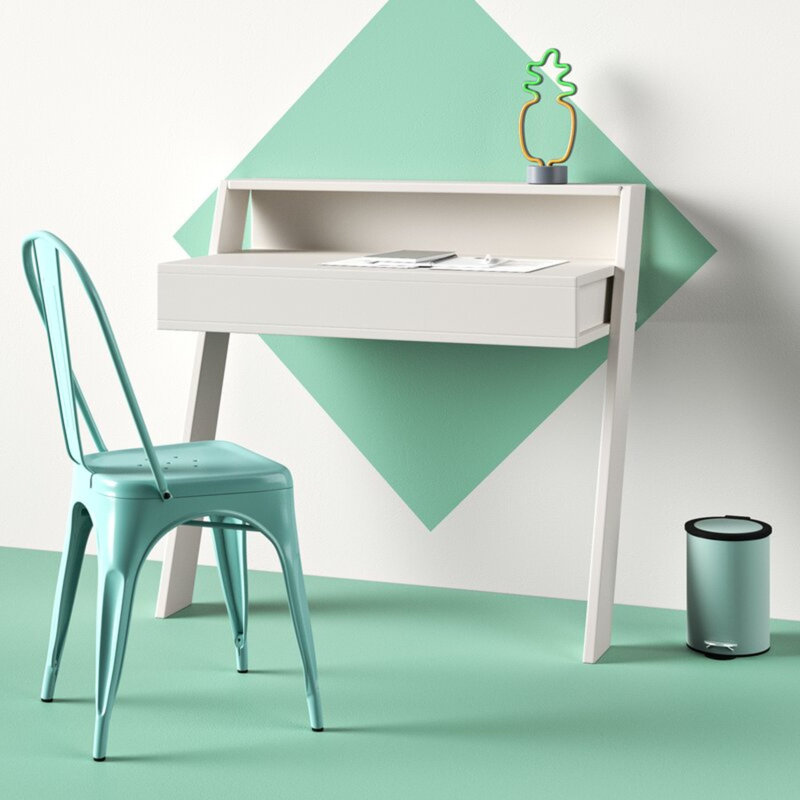 Modern Study Desk with Wall-Mount Feature, White, 37.0 x 35.8 x 19.7 inches | 100% Melamine Coated Particle Board, Thickness: 0.7 inches | 1 Drawer for Storage, Stylish & Functional Design for Home Office