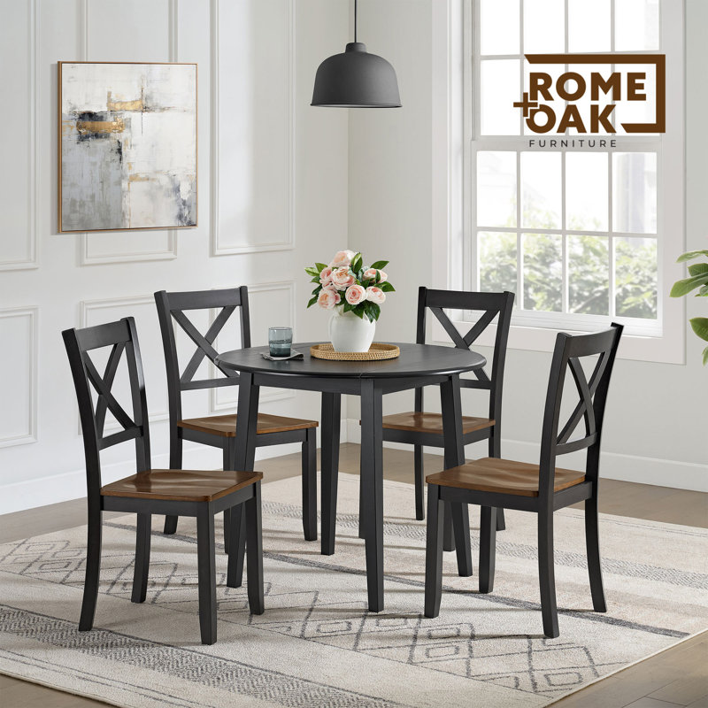  X-Back Farmhouse Wooden Kitchen Dining Chair in Black/Brown, Set of 4