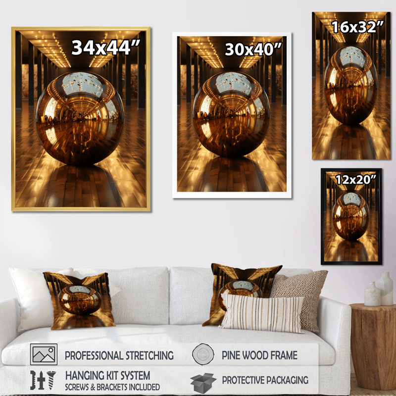 Bronze Bowling Reflections - Bowling, reproduction d'art sur toile, Cadre flottant doré, H 20 po x l 12 po x P 1 po