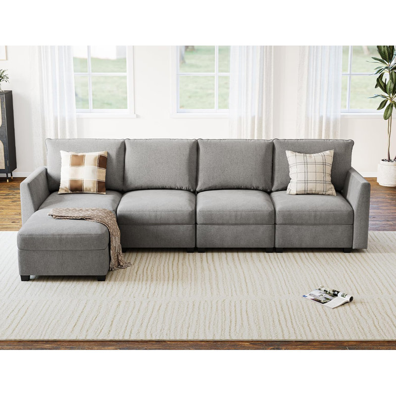 Canapé modulaire en chenille avec méridienne et rangement en L Chenille