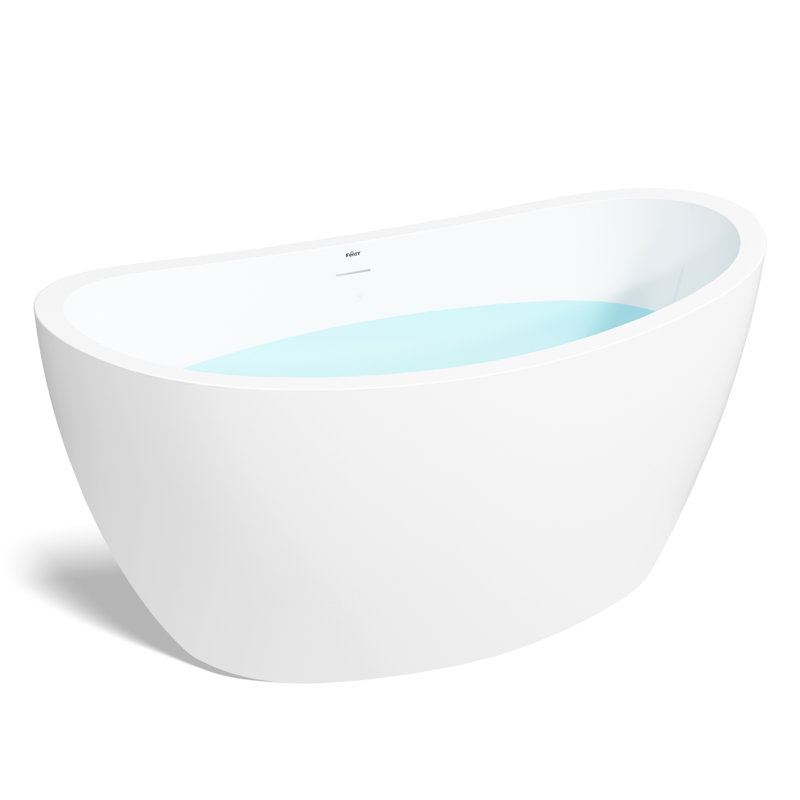 Naha 59" White Acrylic Freestanding Soaking Bathtub with Brushed Nickel Drain
