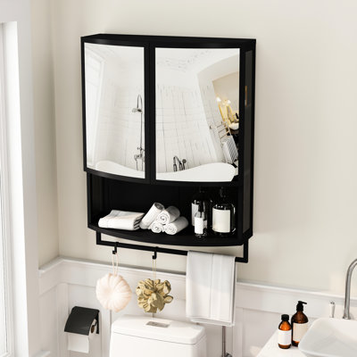 Garde-robe en verre arqué 23,63 pouces à double porte avec miroir incassable, rangement pour tablettes et porte-serviettes pour salle à manger polyvalente et peu encombrante