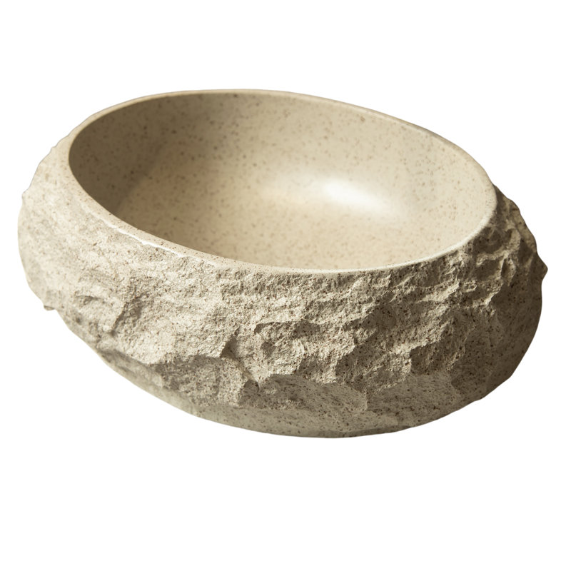 Kayla 18" Irregular Oval Resin Vessel Bathroom Sink with Stone Pattern, Beige