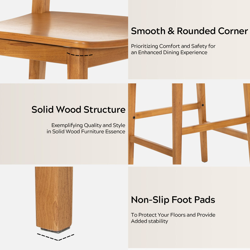 Tabouret de comptoir en bois massif avec repose-pieds, Brun, 4
