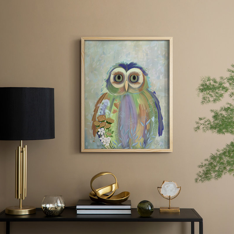 Fantastic Florals Owl Framed Print - Solid Wood, 15" H x 12" W