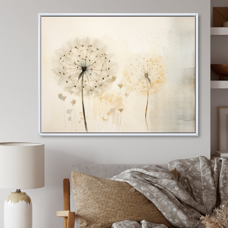 «Dandelion Charm In Winter V», reproduction sur toile encadrée de pissenlit, Cadre flottant blanc, 12" H x 20" W