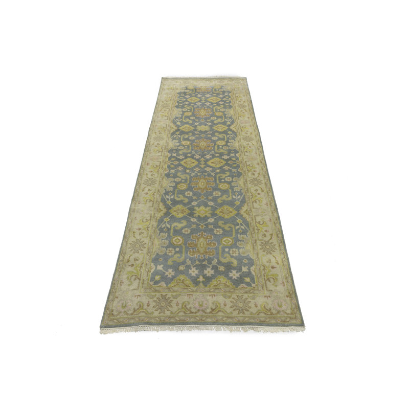 Tapis gris en laine noué à la main 4 pi 1 po x 11 pi 6 po Sabates