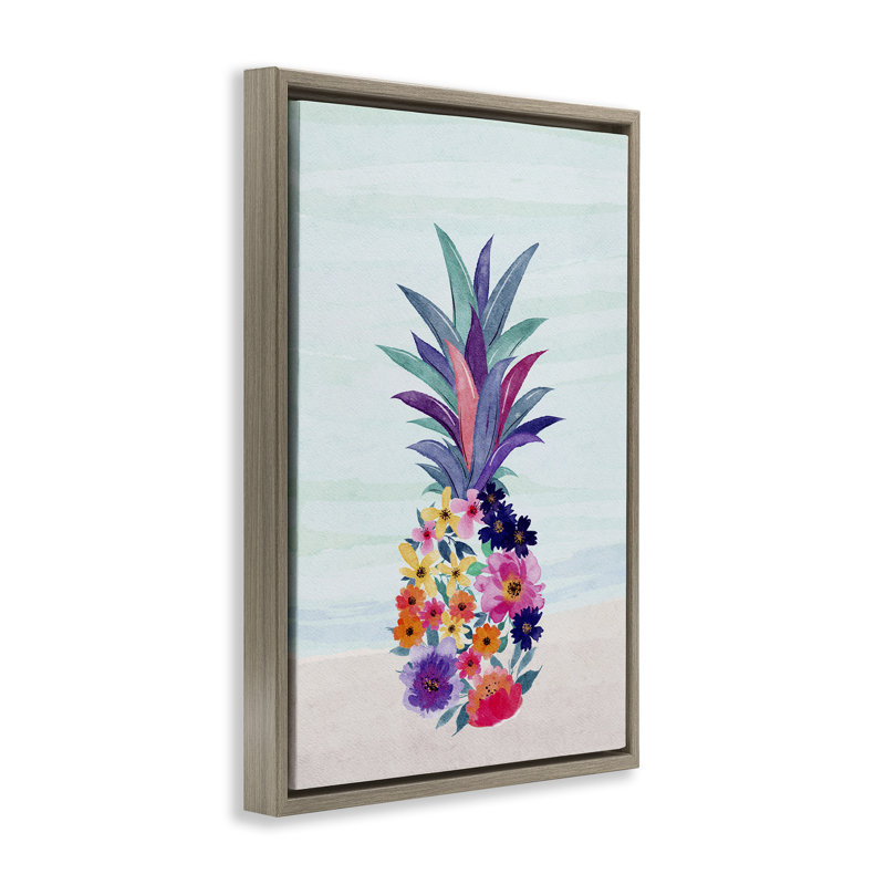 Toile flottante florale ananas par JJ Design House LLC, Cadre flottant orme Montalcino, H 25 po x l 17 po