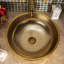 Lavabo vasque de luxe en céramique dorée - Lavabo de comptoir rond sculpté à la main, 16,4 po au-dessus du comptoir, sans trop-plein