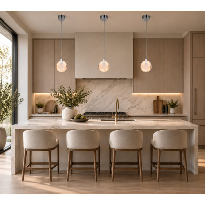Luminaire suspendu 1 lumière DEL en acier inoxydable chromé avec albâtre espagnol rond