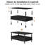 Table basse avec pieds en bois massif, tiroirs de rangement et tablette ouverte-289325699