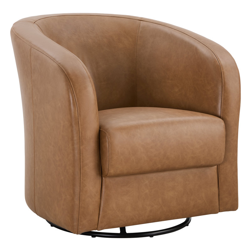 Fauteuil d'appoint rembourré et pivotant en cuir, Brun