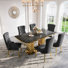 Metal And Faux Marble Rectangular Dining Table With 6 Velvet Upholstered Nailhead Dining Chair