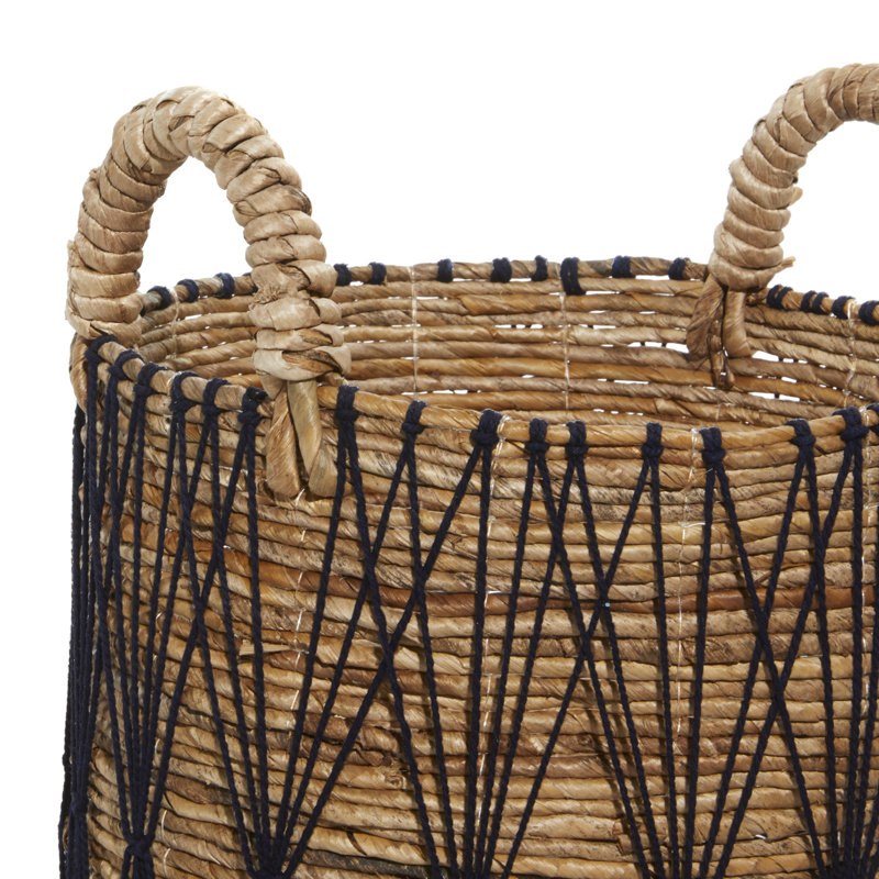 Handmade Brown and Black Banana Leaf Storage Baskets with Handles, Set of 3