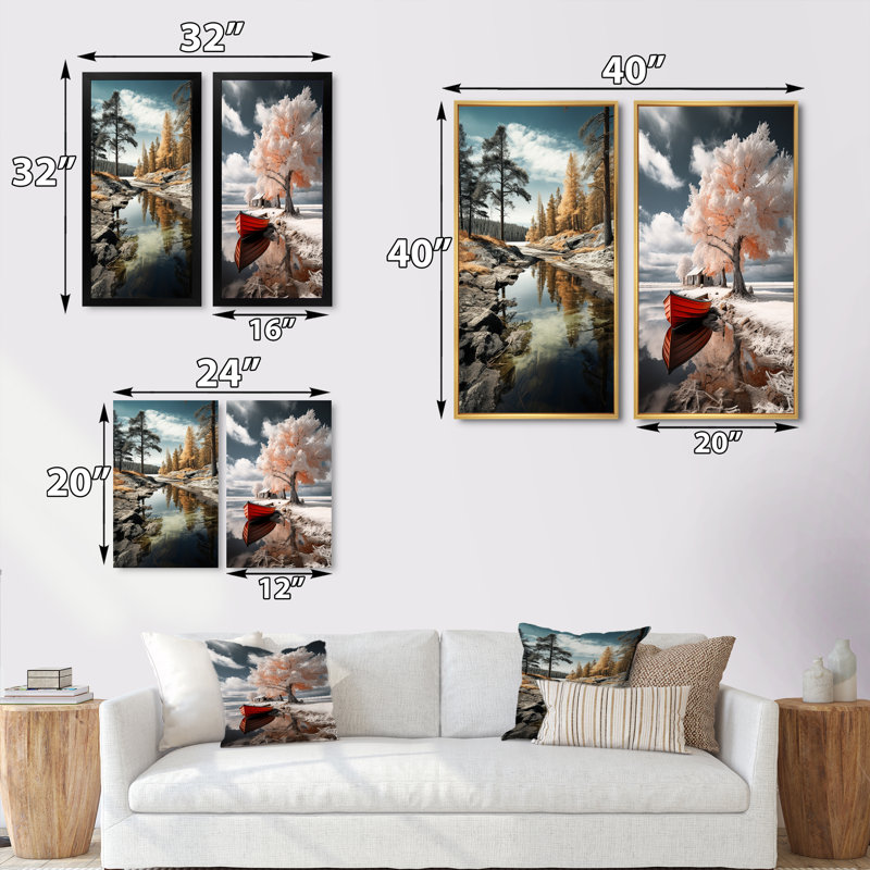 «Suède rivière Serenity», 2 pièces sur toile, H 40 po x l 40 po, Cadre noir