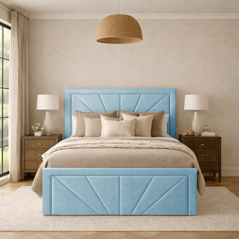 Phoenix Upholstered Storage Bed Frame, Single (3'), Sky Blue