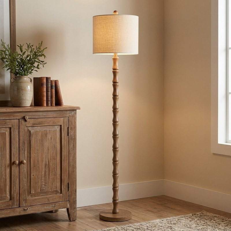Lampe sur pied rustique 62 "avec abat-jour en lin 62"