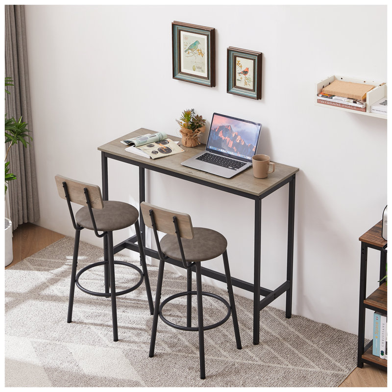 Ensemble de table de bar 3 pièces avec 2 tabourets, table de pub avec panneau de particules gris et sièges