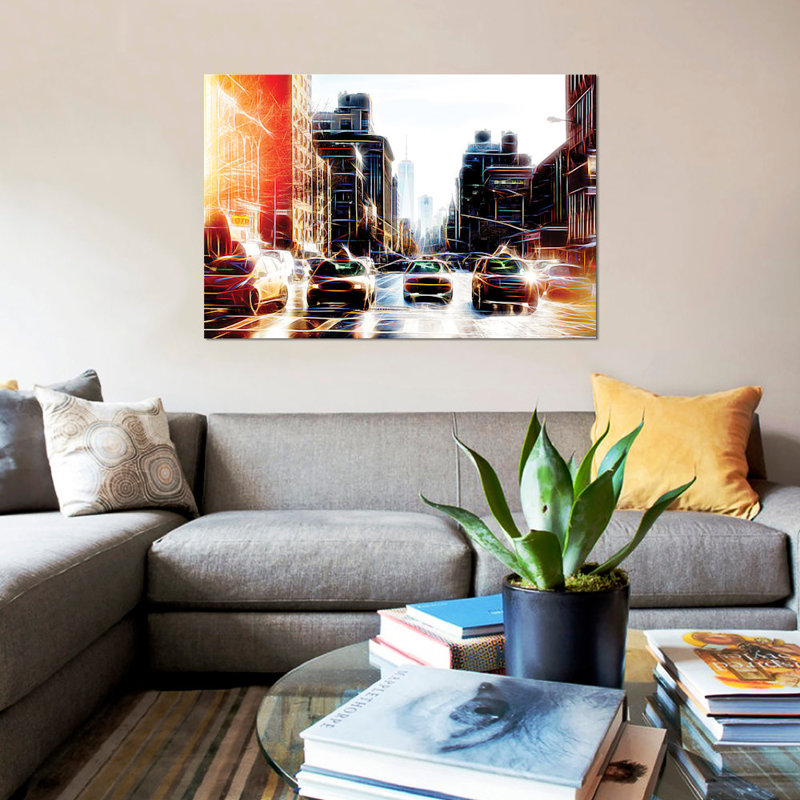 « yellow line », reproduction d’impression sur toile, H 18 po x l 26 po x P 1,5 po, Toile avec cadre noir, Pas de tapis