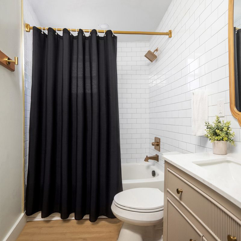 Rideau de douche uni 71 x 74 Parke - résistant à l'eau - tissu 100% polyester, Noir, noir, noir, noir