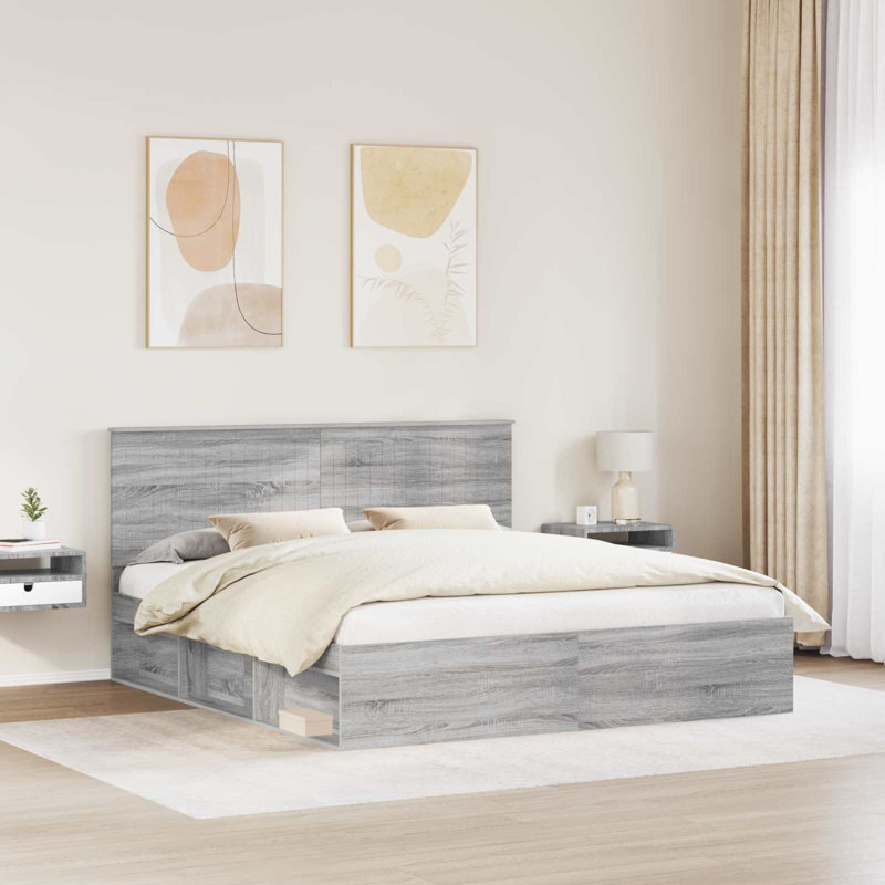 Solid Wood Bed, Kingsize (5'), Grey Sonoma