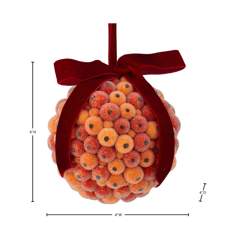 Ornement boule de perles 4 po, Orange/Burgundy