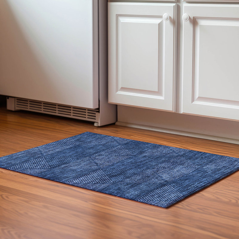 Premium Machine Washable Prisco Navy Rug, Rectangle 1'8" x 2'6"