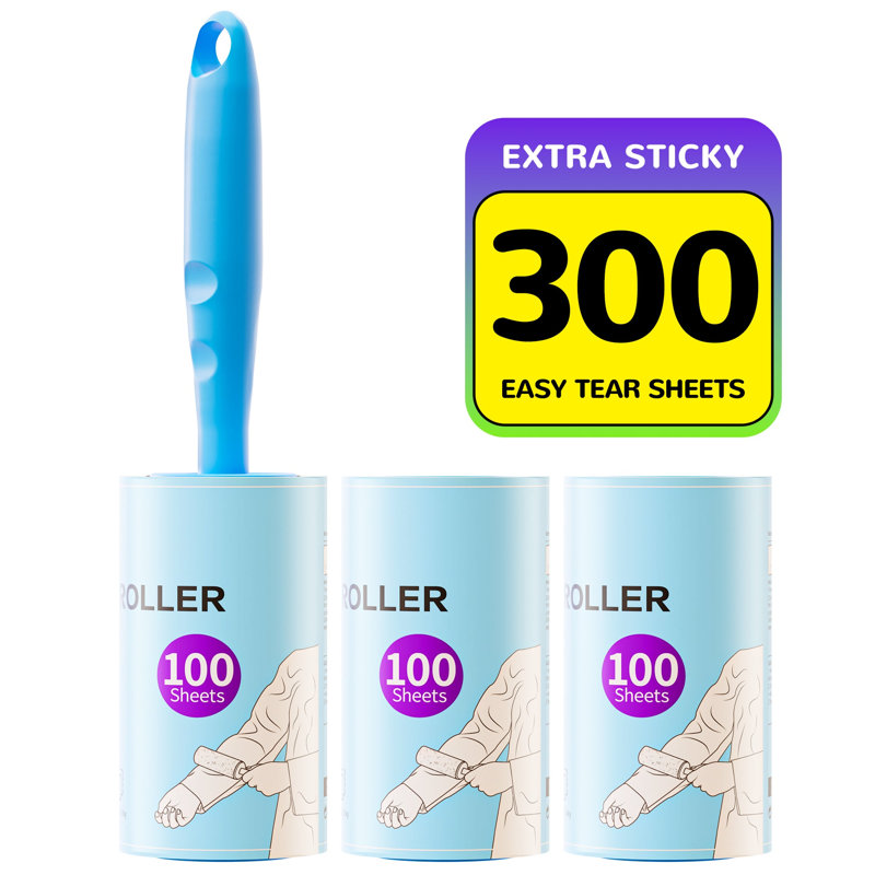 Extra Sticky Sheet Dog Hair Lint Roller with Handle, 300 count