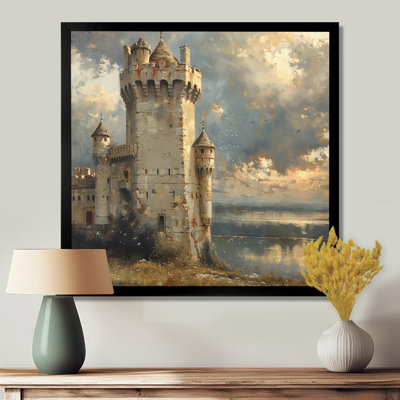 Beige Grey Summer Turreted Tower Castle I - Castles Wall Art Living Room