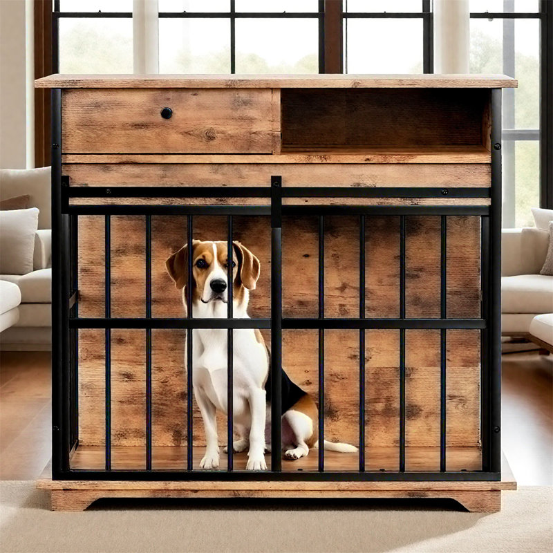 Wooden Dog Crate Dog Pen, Noyer + noir