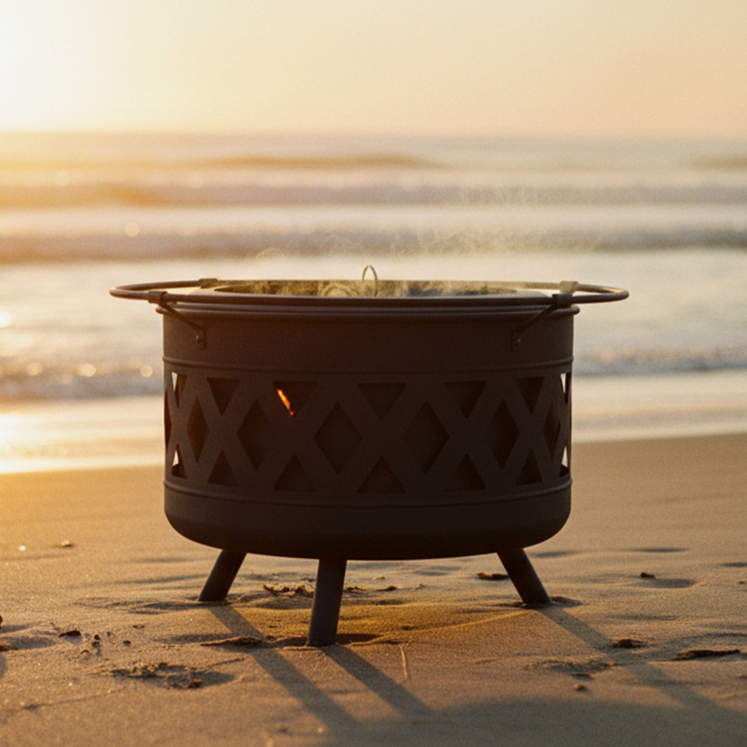 Karline 30" Round Wood-Burning Black Finish Steel Crossweave Smokeless Fire Pit George Oliver