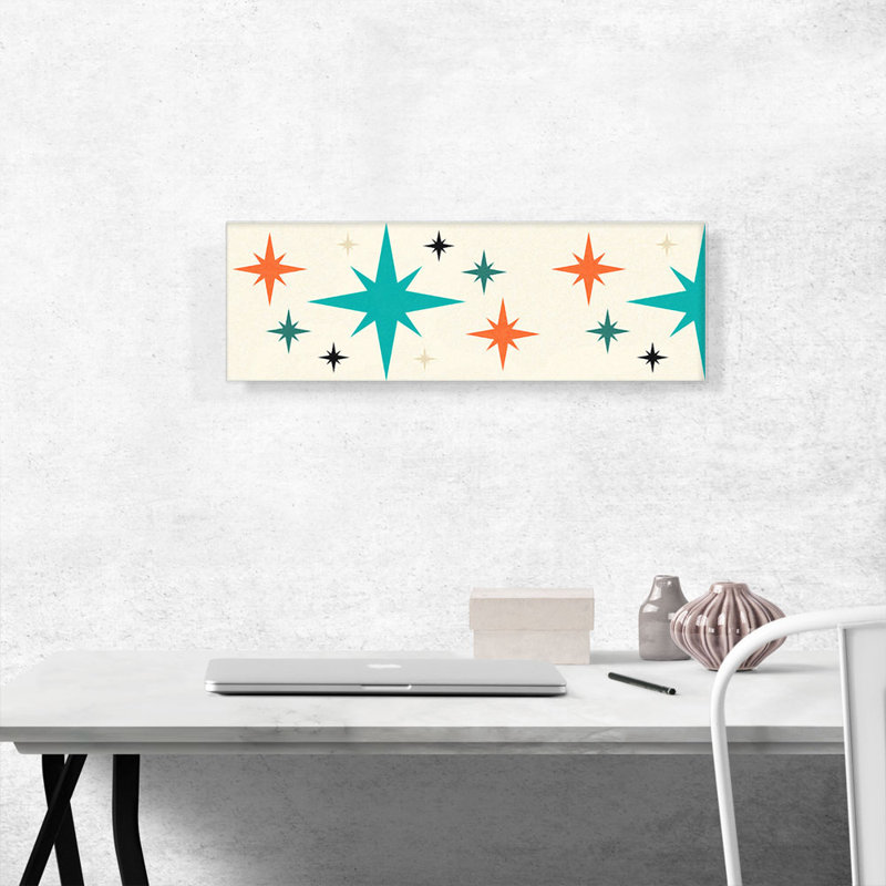 Mid-Century Modern Twinkling Stars - Reproduction d'art graphique sur toile tendue, H 12 po x l 36 po x P 0,75 po