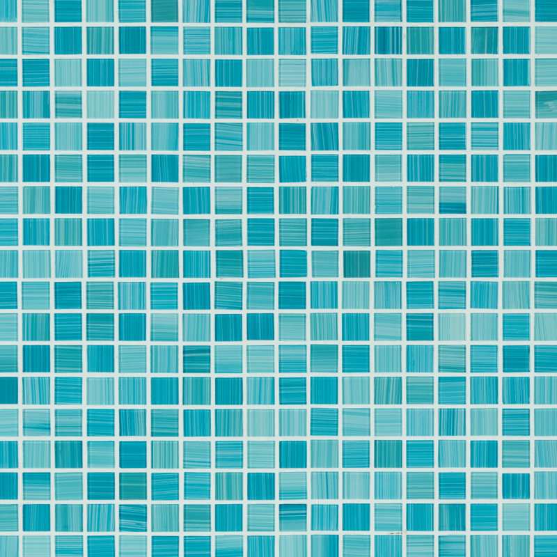 Hand Painted 12" x 12" Glass Grid Mosaic Tile, Aqua Blue