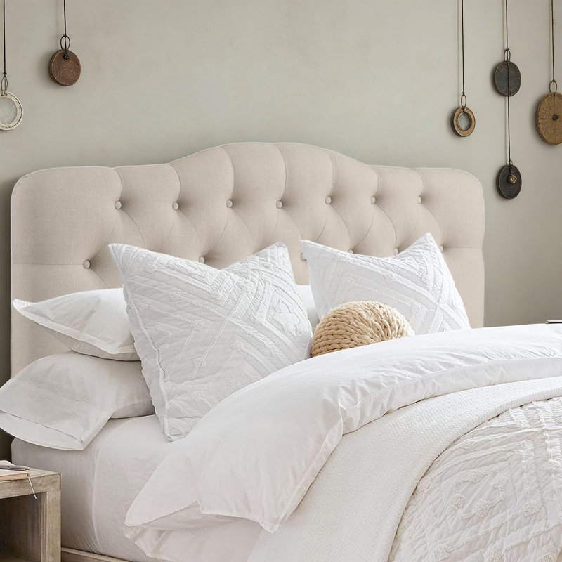 Tufted Upholstered Headboard, Solid Wood Head Board with Wood Legs, Adjustable Height Bed headboard from 34” to 43” Fabric Headboard in Modern Button Design, Beige