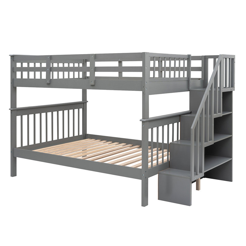 Lit superposé d'escalier avec rangement et garde-corps pour chambre à coucher, dortoir