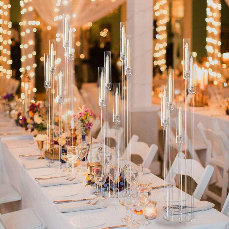 5 Arms Acrylic Floor Candelabra Candle Holders for Wedding Centerpiece,45.7 inches Tall,LED Candles Excluded, 1