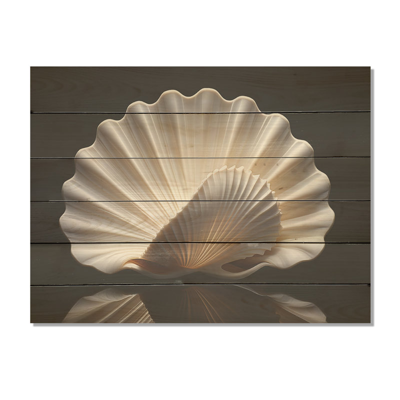 Monochromes palourdes, océan anthracite foncé - Art mural en bois de palourdes sur bois de pin naturel, H 30 po x l 40 po