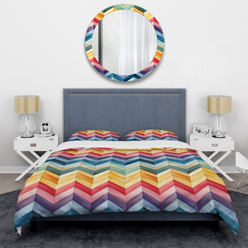 Watercolor Caprice Multicolor Chevron Pattern II Chevron / Zig Zag Duvet Cover, Twin Duvet Cover + 1 Standard Sham