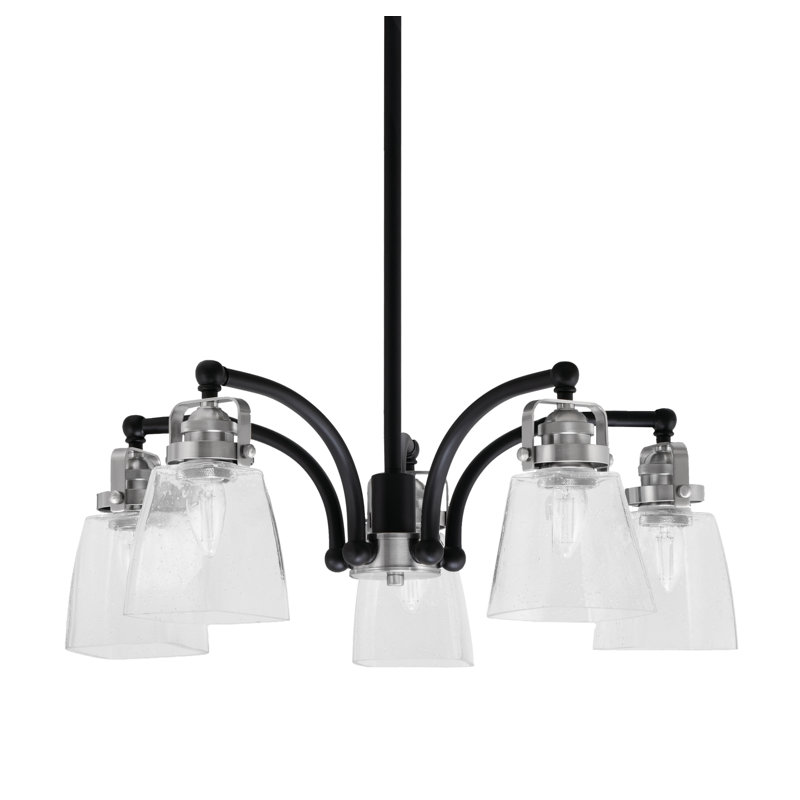Lustre 5 lumières avec verre carré transparent Easton, Noir mat/nickel brossé