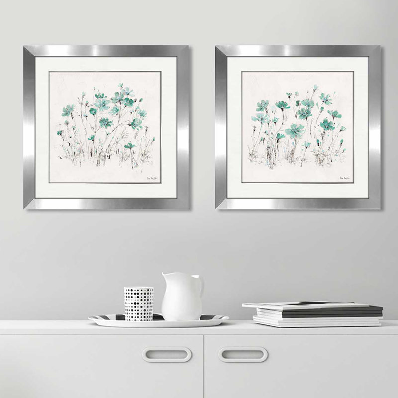 « wildflowers ii turquoise », ensemble de 2 reproductions de peintures à l’aquarelle encadrées, H 16,5 po x l 33 po x P 1 po
